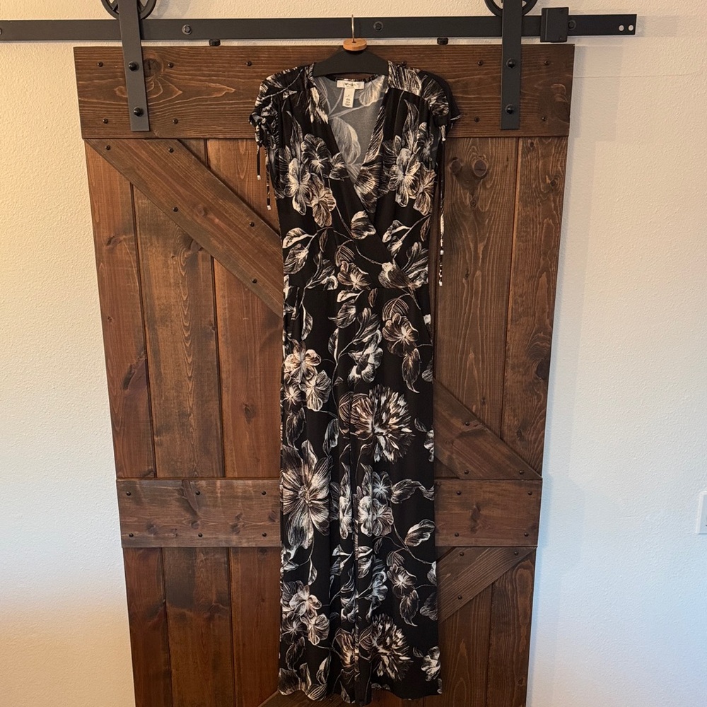 White House Black Market Black and White Floral Jumpsuit